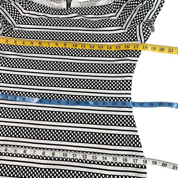 Bisou Bisou Short Sleeve Polka Dots Striped Sheath Dress Size 14 Black & White - Picture 10 of 15